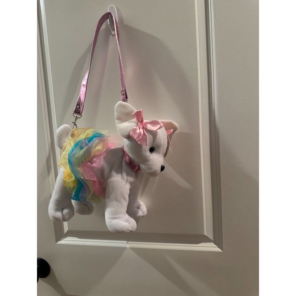 On the Verge White Dog Girl Purse with Rainbow Tu Tu